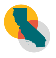 A stylized graphic showing outline of the state of California